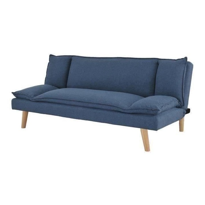 Banquette convertible clic-clac 3 places - Tissu bleu foncé et pieds