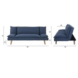 Banquette convertible clic-clac 3 places - Tissu bleu foncé et pieds en bois - L 181 x P 90 x H 74 cm - TINA