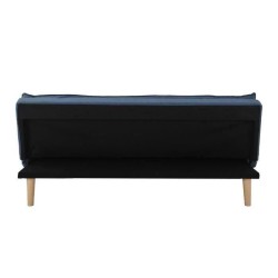 Banquette convertible clic-clac 3 places - Tissu bleu foncé et pieds en bois - L 181 x P 90 x H 74 cm - TINA