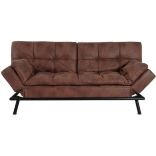 ZORA Banquette convertible clic-clac 3 places - Simili Marron et pieds