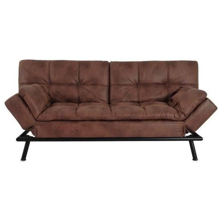 ZORA Banquette convertible clic-clac 3 places - Simili Marron et pieds