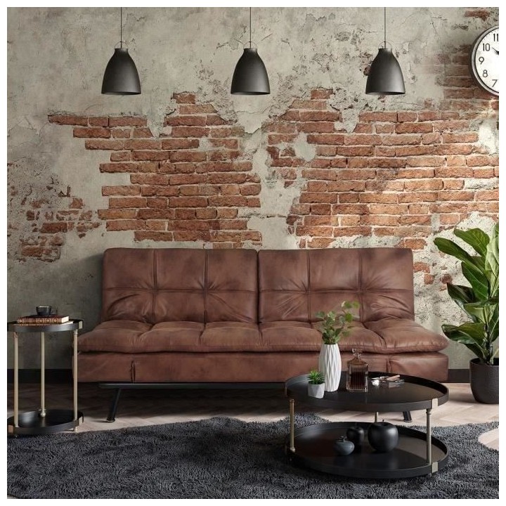 ZORA Banquette convertible clic-clac 3 places - Simili Marron et pieds
