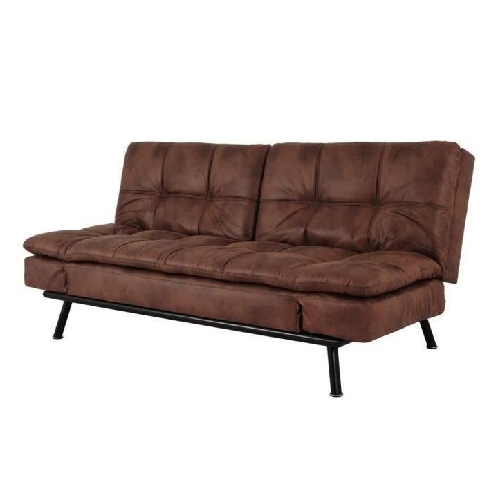 ZORA Banquette convertible clic-clac 3 places - Simili Marron et pieds