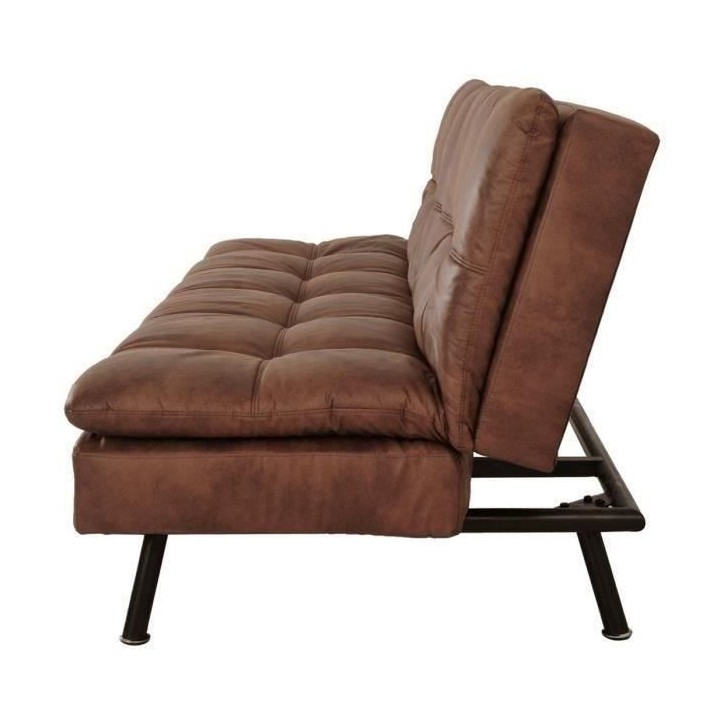 ZORA Banquette convertible clic-clac 3 places - Simili Marron et pieds