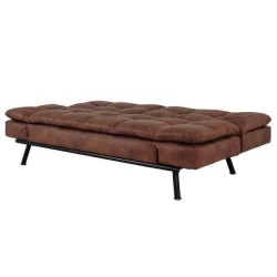 ZORA Banquette convertible clic-clac 3 places - Simili Marron et pieds en métal - L 188 x P 88 x H 88 cm