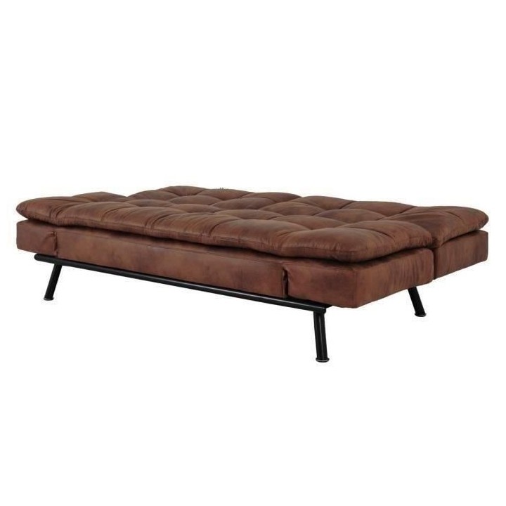 ZORA Banquette convertible clic-clac 3 places - Simili Marron et pieds