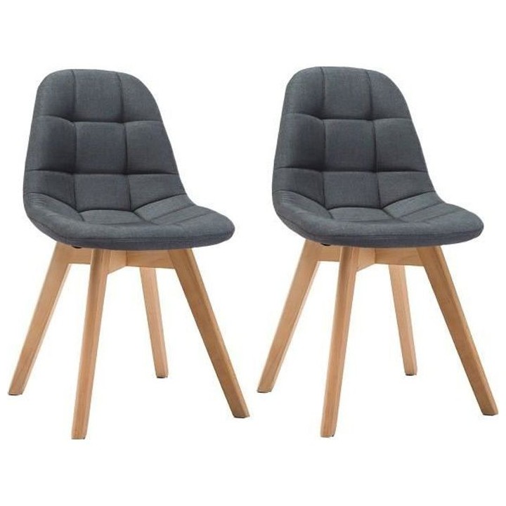 ANYA Lot de 2 chaises de salle a manger - Style scandinave - Tissu gri