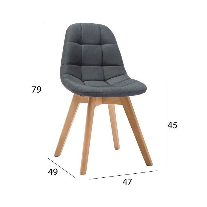 ANYA Lot de 2 chaises de salle a manger - Style scandinave - Tissu gri