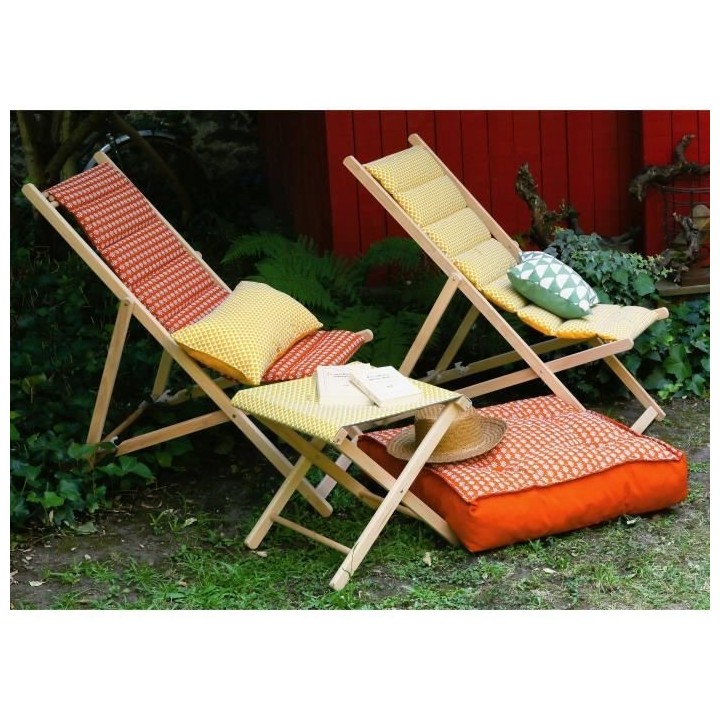 JARDIN PRIVE Chilienne matelassée en bois Helsinki poterie - Toile am