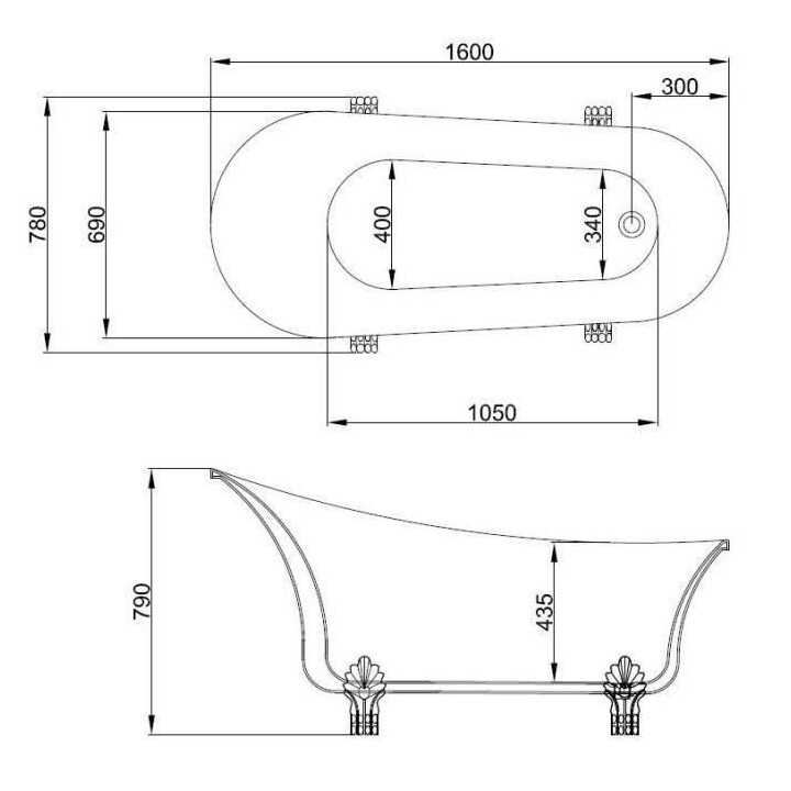 OCEANIC Baignoire ilot Lyrã - Design rétro - L.160 x I.69 x H.79 cm