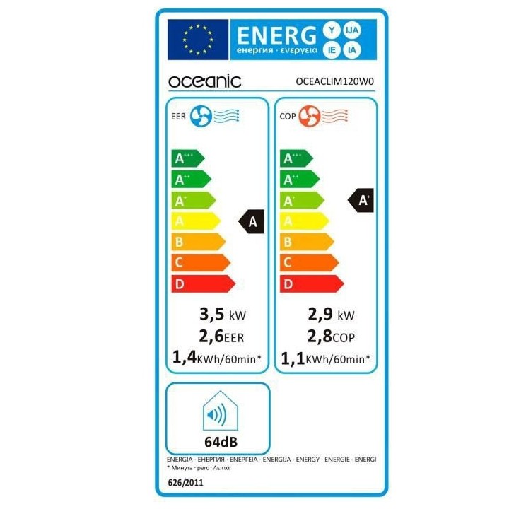 Climatiseur monobloc réversible mobile OCEANIC - 3530 W - 12000 BTU -