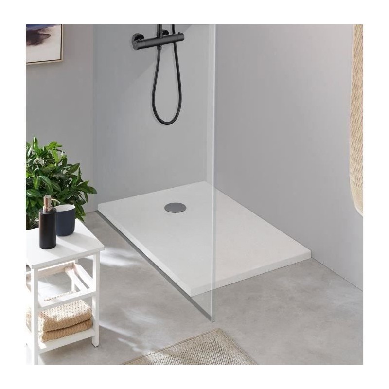 Receveur de douche en résine - Rectangulaire - 120x80x3,5 cm - OCEANIC - Blanc -Bonde de vidage et pieds inclus - Morenã