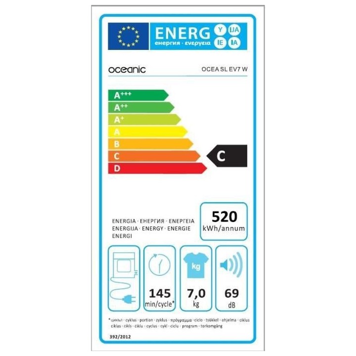 Seche-linge a évacuation OCEANIC OCEASLEV7W - 7 kg - Classe C - Blanc