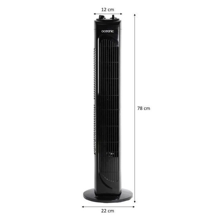 Ventilateur colonne OCEANIC - 45W - Hauteur 78 cm - 3 vitesses - Oscil