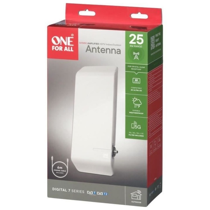 Antenne TV Extérieure amplifiée full HD ONE FOR ALL , filtre 5G, pla