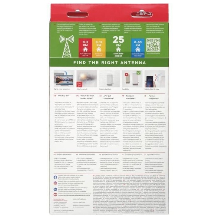 Antenne TV Extérieure amplifiée full HD ONE FOR ALL , filtre 5G, pla
