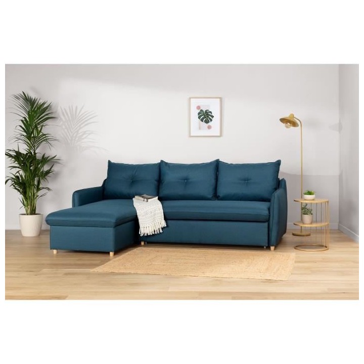 Canapé d'angle convertible et réversible - 4 places - Tissu bleu pé