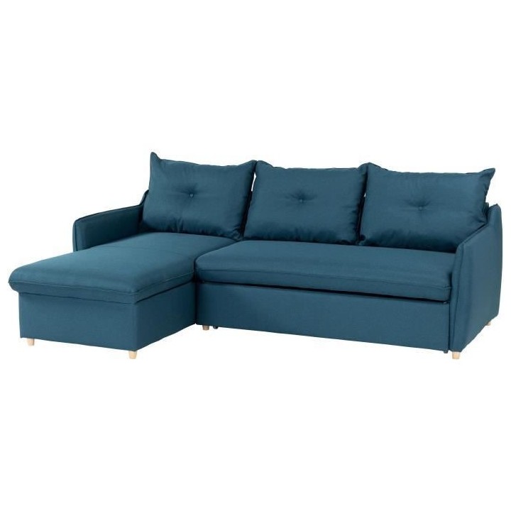 Canapé d'angle convertible et réversible - 4 places - Tissu bleu pé