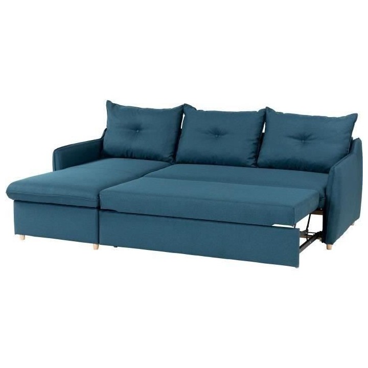 Canapé d'angle convertible et réversible - 4 places - Tissu bleu pé
