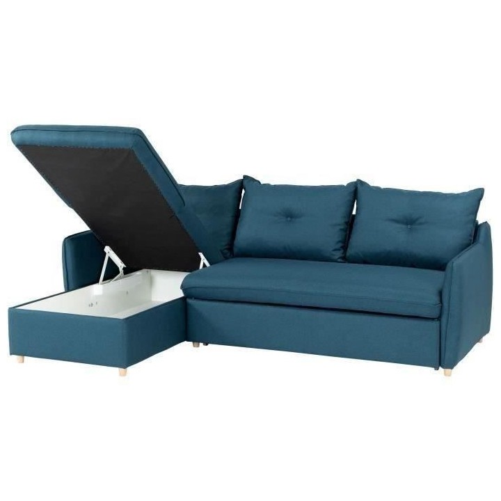Canapé d'angle convertible et réversible - 4 places - Tissu bleu pé