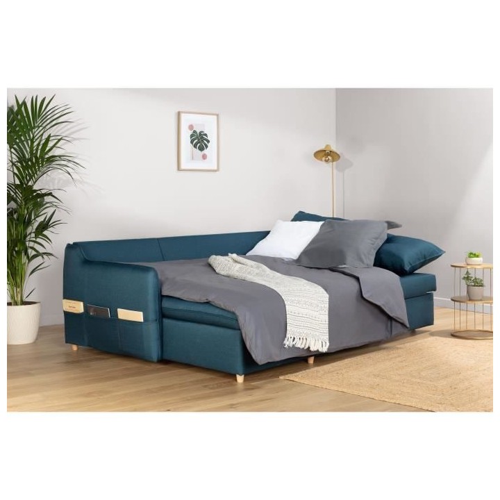 Canapé d'angle convertible et réversible - 4 places - Tissu bleu pé