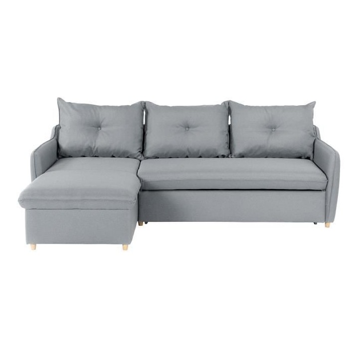Canapé d'angle convertible et réversible 4 places - Tissu gris clair
