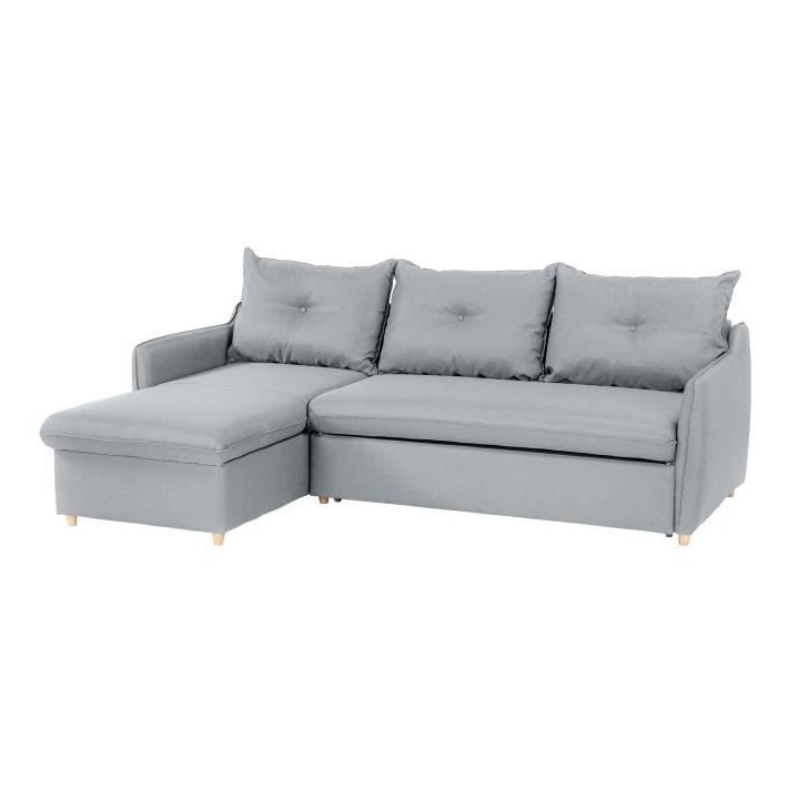 Canapé d'angle convertible et réversible 4 places - Tissu gris clair