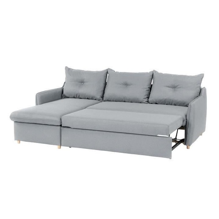 Canapé d'angle convertible et réversible 4 places - Tissu gris clair