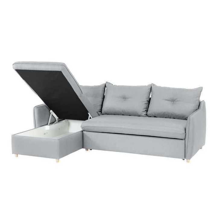 Canapé d'angle convertible et réversible 4 places - Tissu gris clair