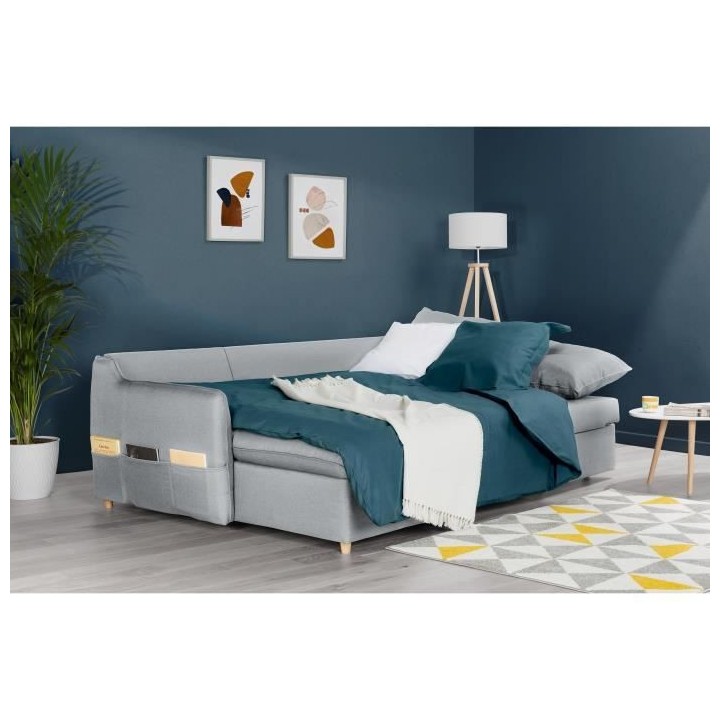 Canapé d'angle convertible et réversible 4 places - Tissu gris clair