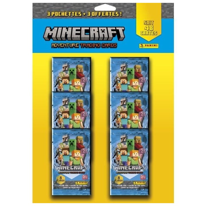 MINECRAFT TRADING CARDS - PACK 3 POCHETTES ACHETÉES + 3 OFFERTES