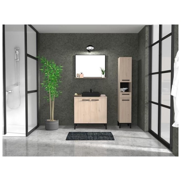 Colonne salle de bain BROOK - Décor chene jackson - 2 portes + 1 tiro