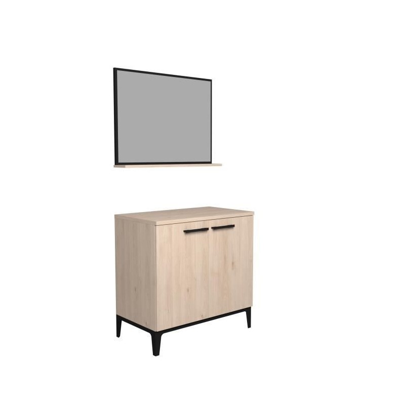 Meuble bas de salle de bain BROOK - Décor chene jackson - 2 portes - Miroir + tablette - L 80 x P 46 x H 80 cm