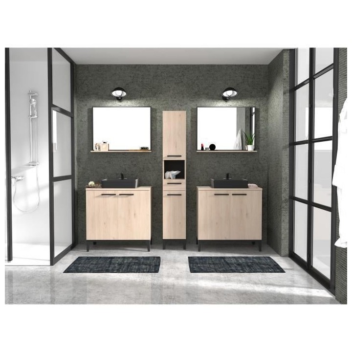 Meuble bas de salle de bain BROOK - Décor chene jackson - 2 portes -