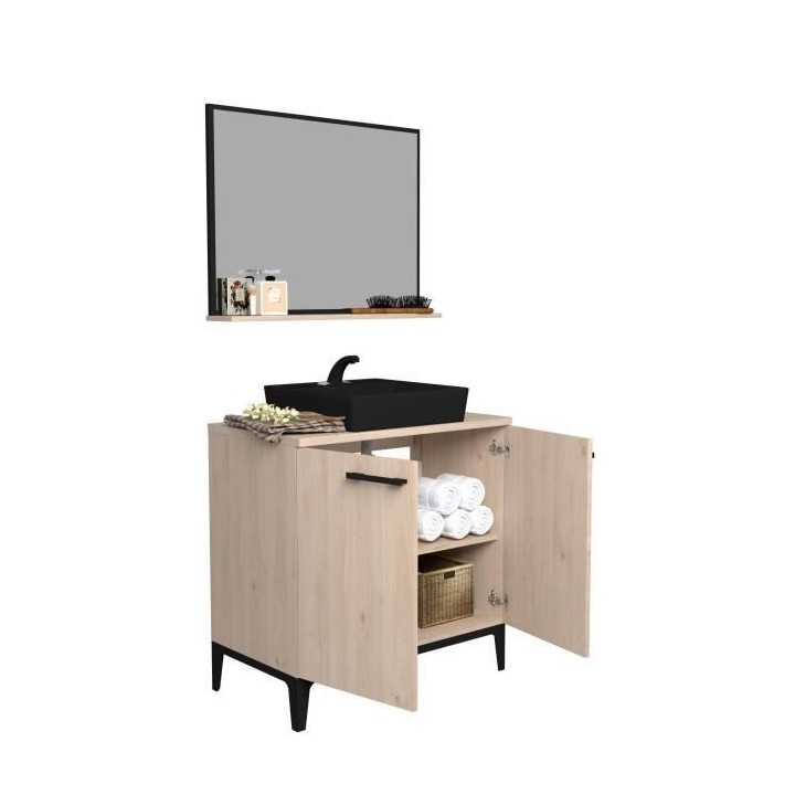 Meuble bas de salle de bain BROOK - Décor chene jackson - 2 portes -