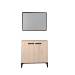 Meuble bas de salle de bain BROOK - Décor chene jackson - 2 portes - Miroir + tablette - L 80 x P 46 x H 80 cm