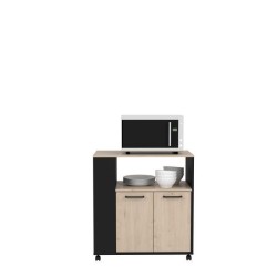 Desserte cuisine 76 IDEM - Décor chene et noir - 2 portes + 1 niche - L 75 x P 40 x H 81cm