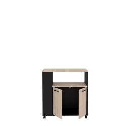 Desserte cuisine 76 IDEM - Décor chene et noir - 2 portes + 1 niche - L 75 x P 40 x H 81cm