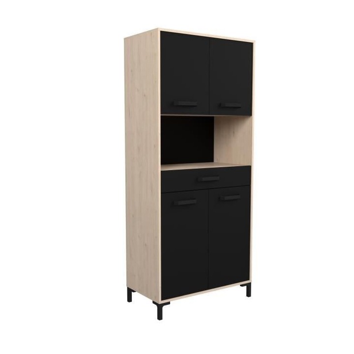 Buffet de cuisine FACTORY - Décor chene et noir - 2 portes + 1 tiroir