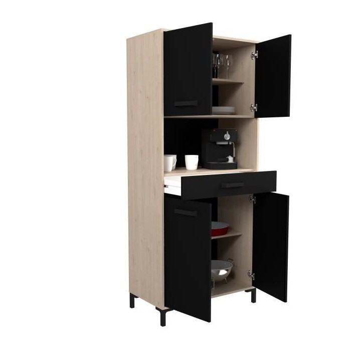 Buffet de cuisine FACTORY - Décor chene et noir - 2 portes + 1 tiroir