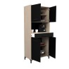 Buffet de cuisine FACTORY - Décor chene et noir - 2 portes + 1 tiroir - Modulable - L 80 x P 43,3 x H 185 cm