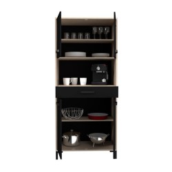 Buffet de cuisine FACTORY - Décor chene et noir - 2 portes + 1 tiroir - Modulable - L 80 x P 43,3 x H 185 cm