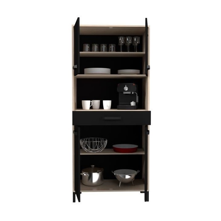 Buffet de cuisine FACTORY - Décor chene et noir - 2 portes + 1 tiroir