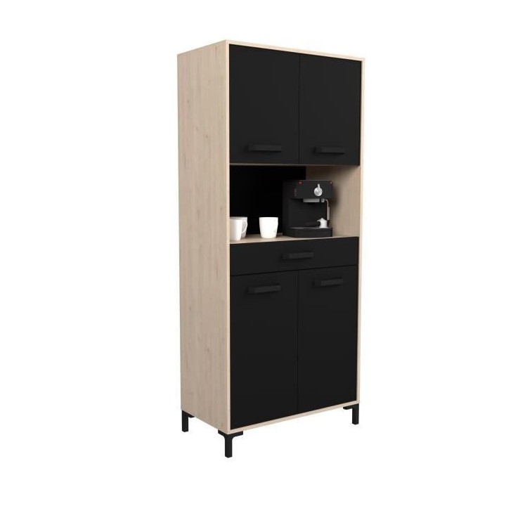 Buffet de cuisine FACTORY - Décor chene et noir - 2 portes + 1 tiroir