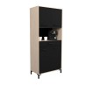 Buffet de cuisine FACTORY - Décor chene et noir - 2 portes + 1 tiroir - Modulable - L 80 x P 43,3 x H 185 cm