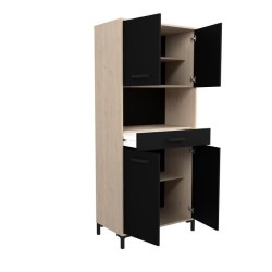 Buffet de cuisine FACTORY - Décor chene et noir - 2 portes + 1 tiroir - Modulable - L 80 x P 43,3 x H 185 cm