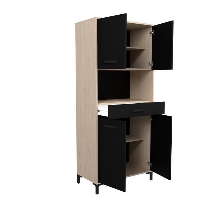 Buffet de cuisine FACTORY - Décor chene et noir - 2 portes + 1 tiroir