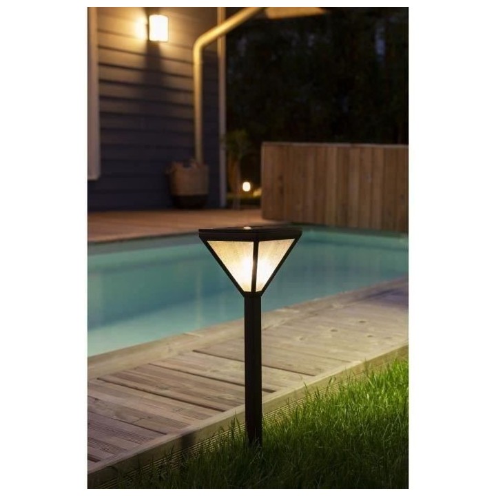 Balise solaire inox diffuseur verre perlé 25 lumens blanc chaud