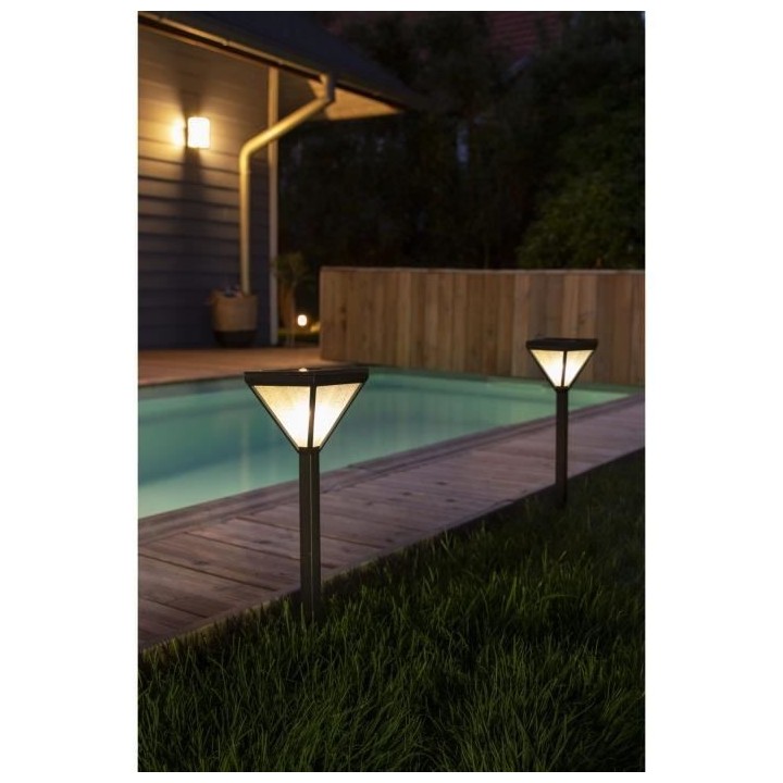 Balise solaire inox diffuseur verre perlé 25 lumens blanc chaud