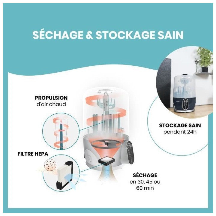 Babymoov Turbo Pure Stérilisateur Biberons Vapeur Electrique 2 en 1,